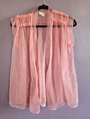 Vintage Chic Lingerie Co. Pink Sheer Sleeveless Shabby Chic Peignoir Bed Jacket